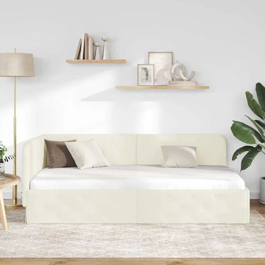 Cadre de lit d'angle Crème 100 x 200 cm Velours - 4