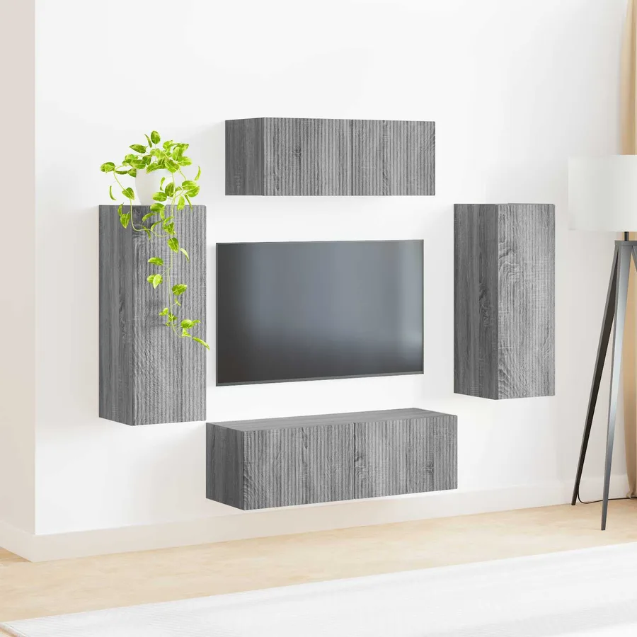 Ensemble meuble TV 4 pcs Gris Sonoma Bois d'ingénierie - 4