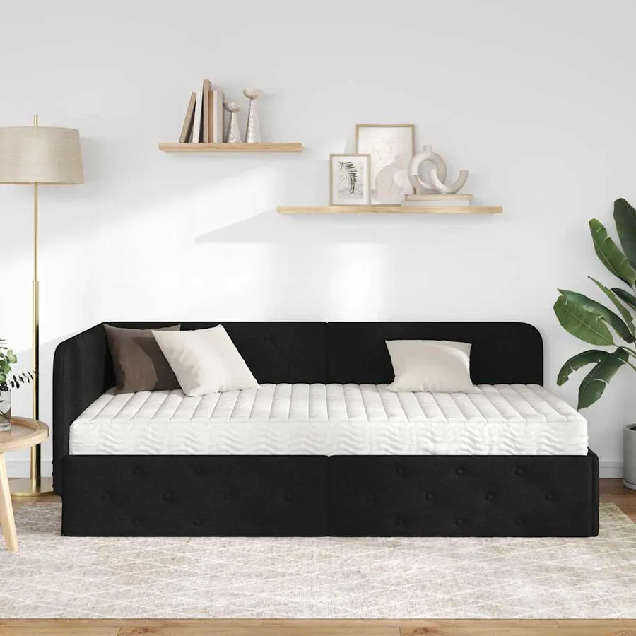 Cadre de lit d'angle Noir 100 x 200 cm tissu - 4