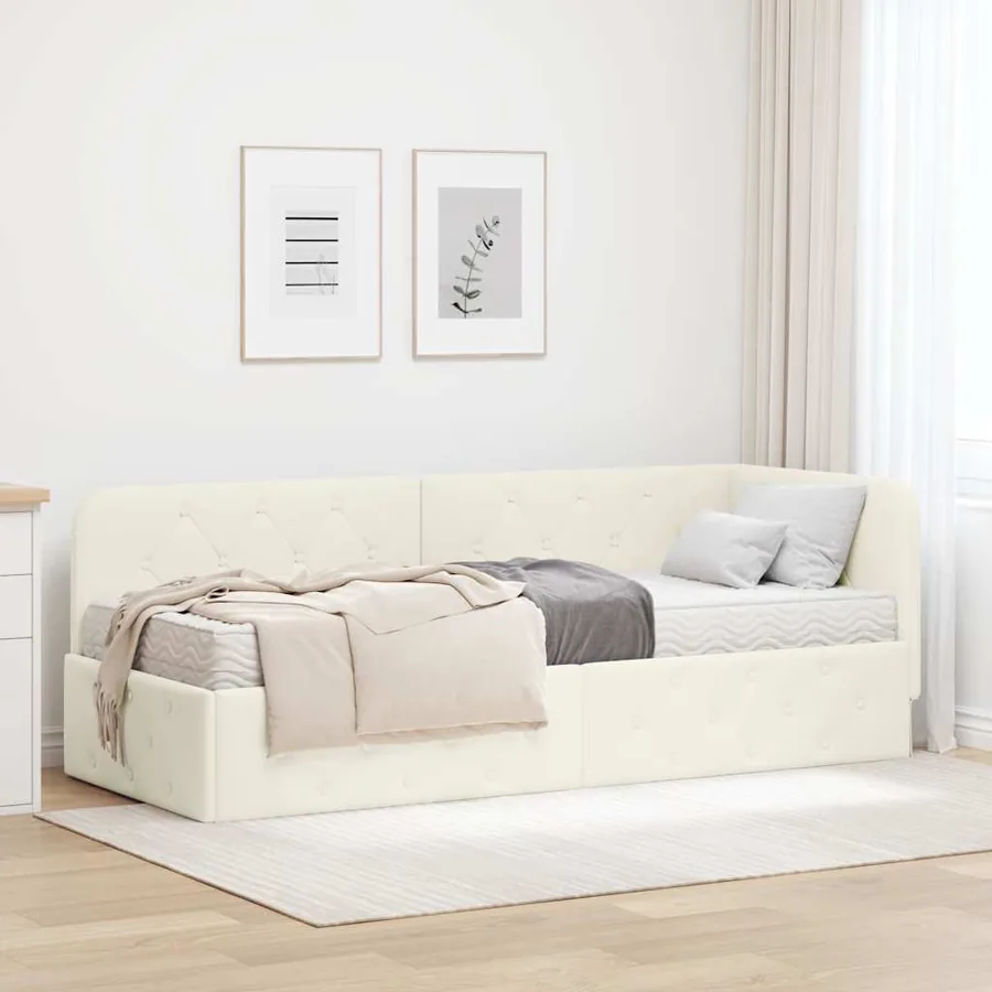 Cadre de lit d'angle Crème 80 x 200 cm Velours