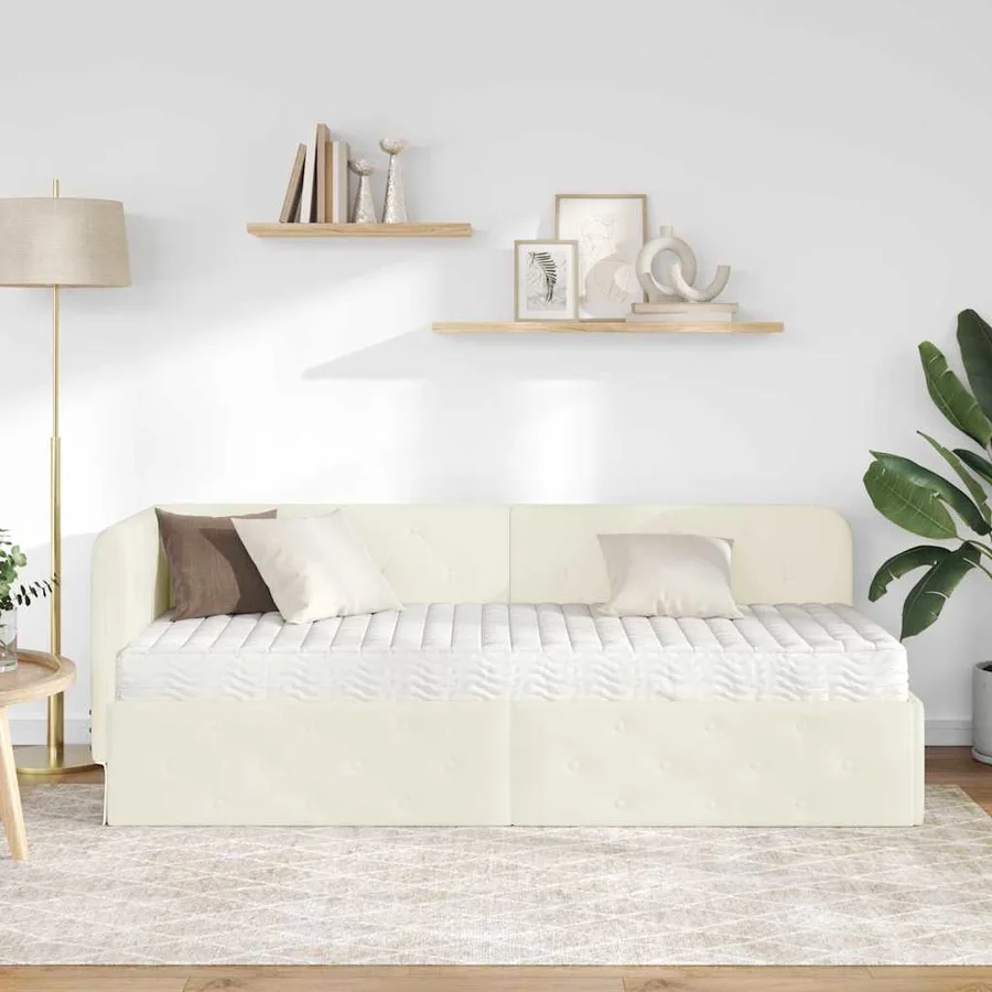 Cadre de lit d'angle Crème 80 x 200 cm Velours - 4