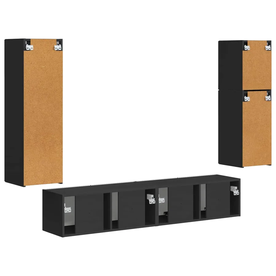 Ensemble meuble TV Montage mural 4 pcs Noir Bois d'ingénierie - 10