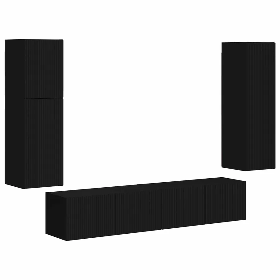 Ensemble meuble TV Montage mural 4 pcs Noir Bois d'ingénierie - 2