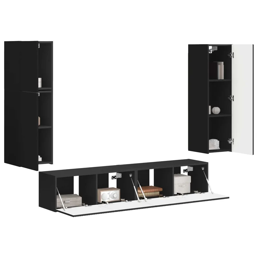Ensemble meuble TV Montage mural 4 pcs Noir Bois d'ingénierie - 3