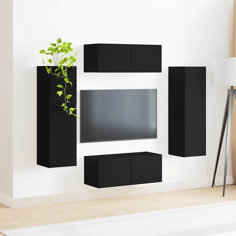 Ensemble meuble TV Montage mural 4 pcs Noir Bois d'ingénierie - 4