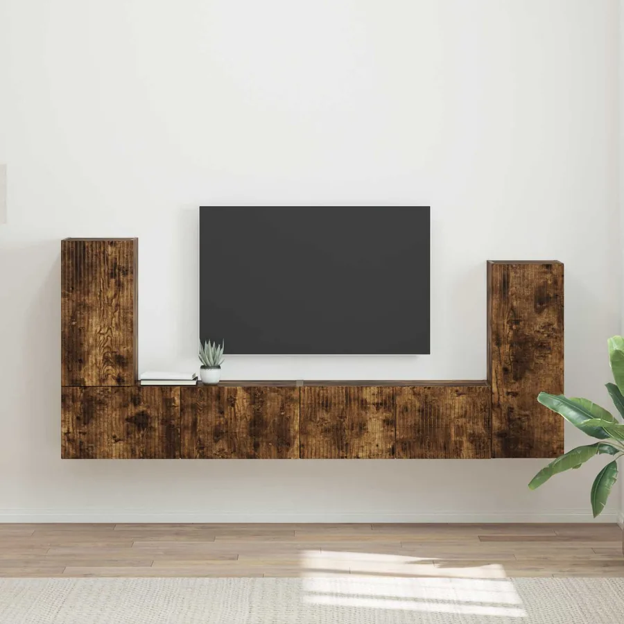 Ensemble meuble TV 4 pcs Chêne fumé Bois d'ingénierie