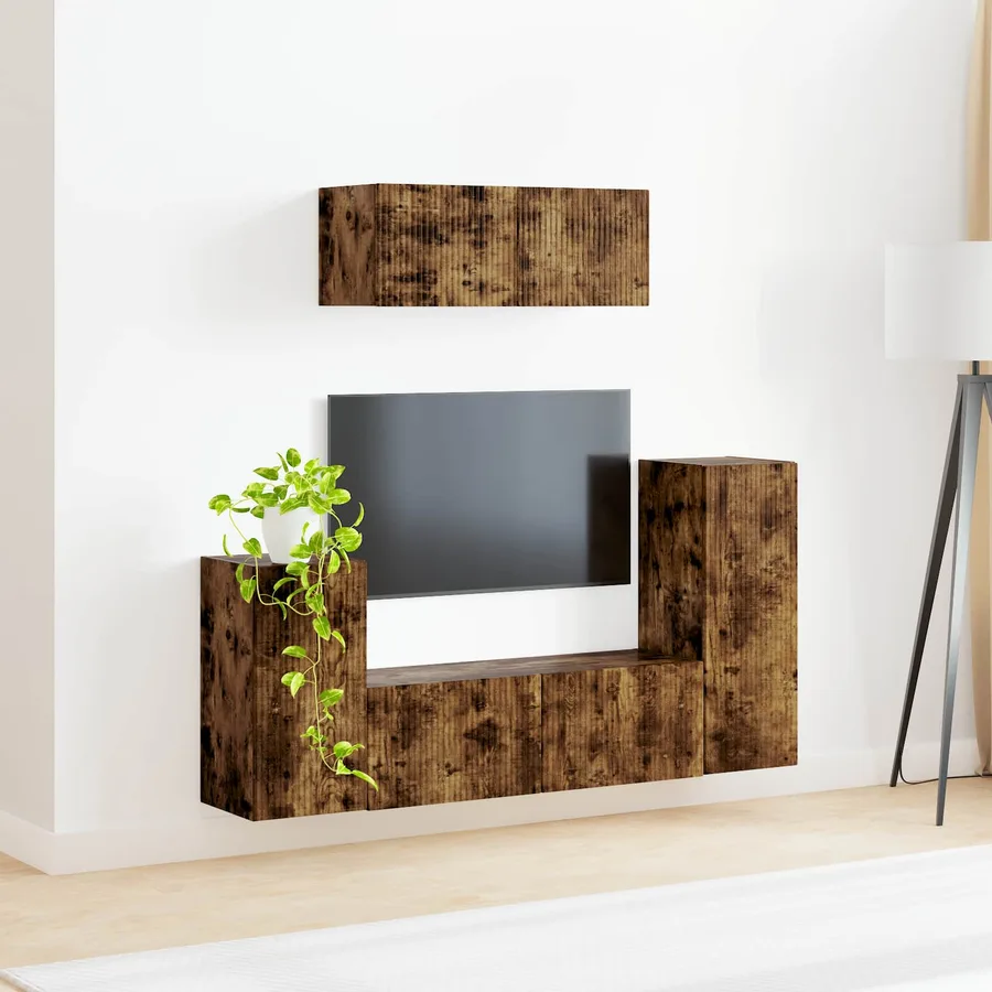 Ensemble meuble TV 4 pcs Chêne fumé Bois d'ingénierie - 4
