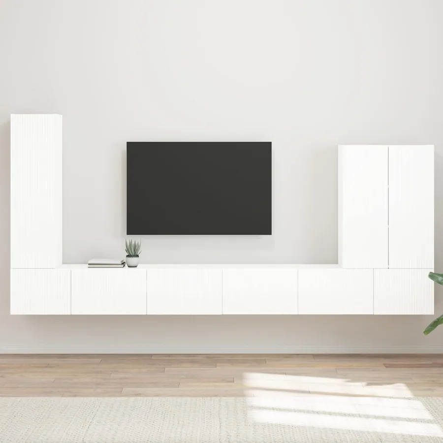 Ensemble de meuble TV mural Montage mural 6 pcs Blanc brillant