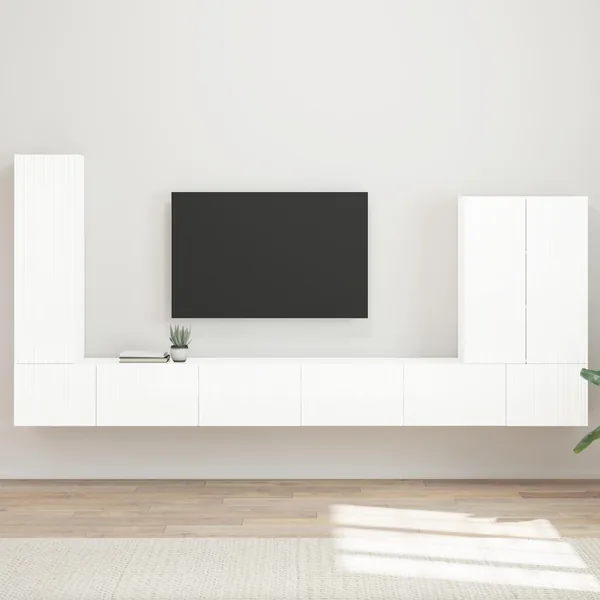 Ensemble de meuble TV mural Montage mural 6 pcs Blanc brillant