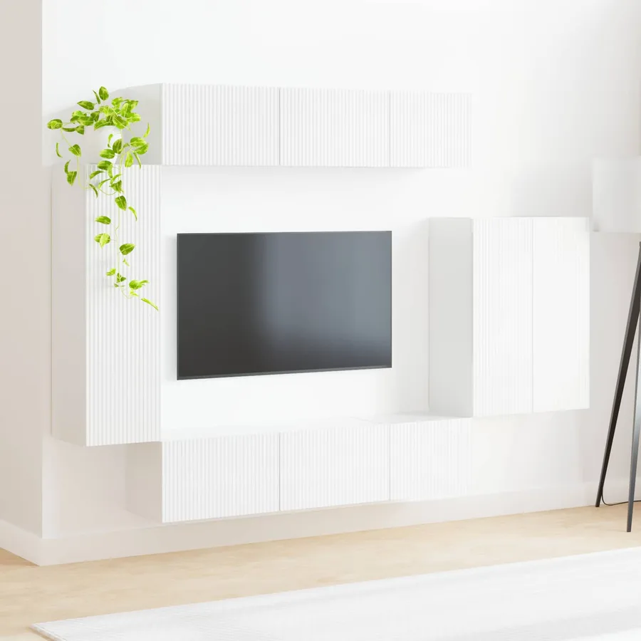 Ensemble de meuble TV mural Montage mural 6 pcs Blanc brillant - 4