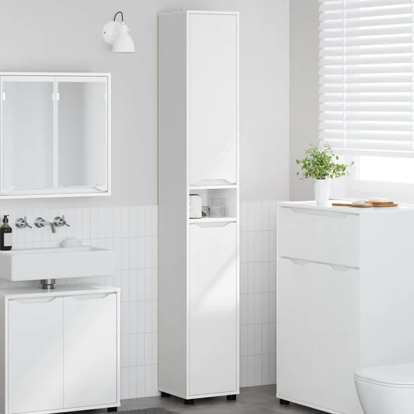 Cabinet de salle de bain avec étagère Blanc 30,5 x 30 x 195 cm