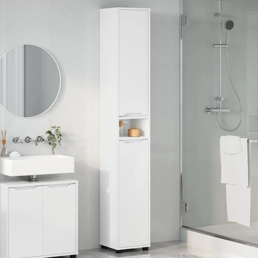 Cabinet de salle de bain avec étagère Blanc 30,5 x 30 x 195 cm - 4