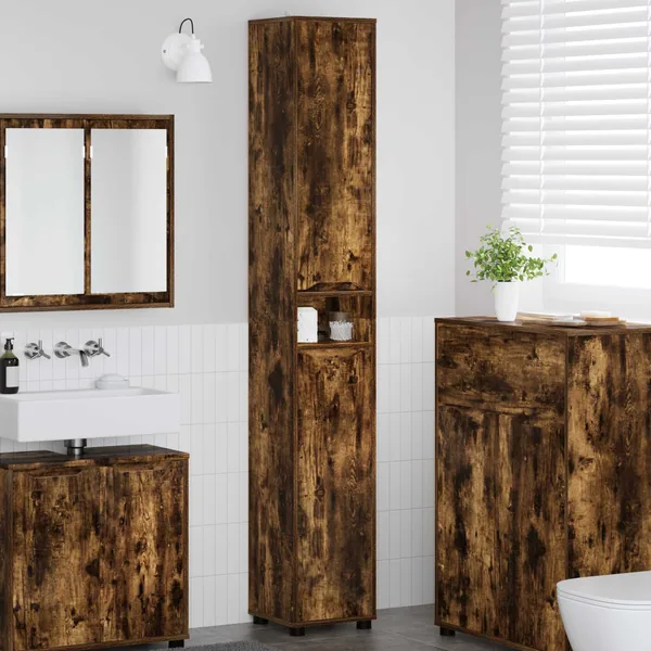 Cabinet de salle de bain Chêne fumé 30,5 x 30 x 195 cm