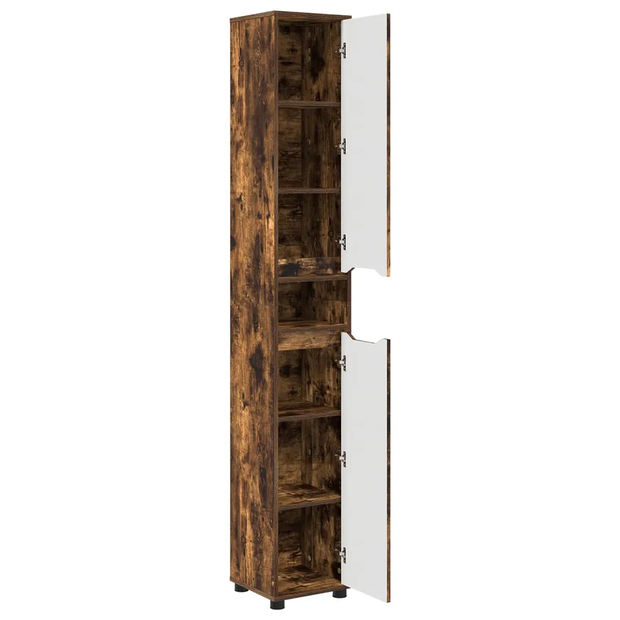 Cabinet de salle de bain Chêne fumé 30,5 x 30 x 195 cm - 5