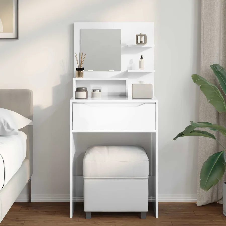 Tables de maquillage pour chambre avec tiroir Blanc brillant - 4