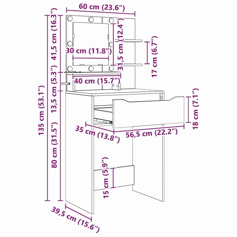 Tables de maquillage pour chambre avec tiroir Chêne artisanal - 16