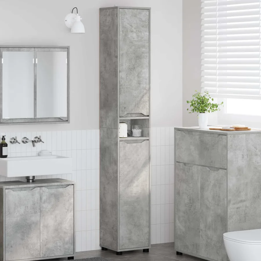 Cabinet de salle de bain Gris béton 30,5 x 30 x 195 cm