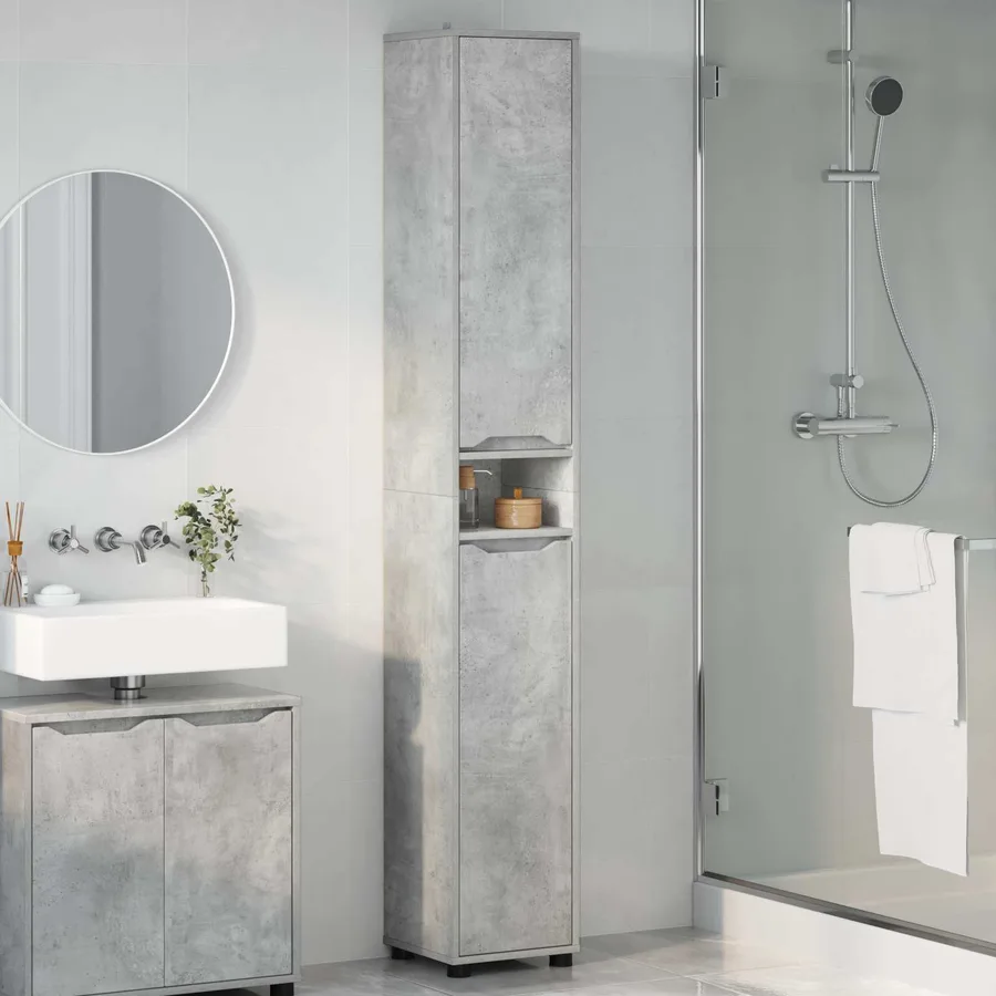 Cabinet de salle de bain Gris béton 30,5 x 30 x 195 cm - 4