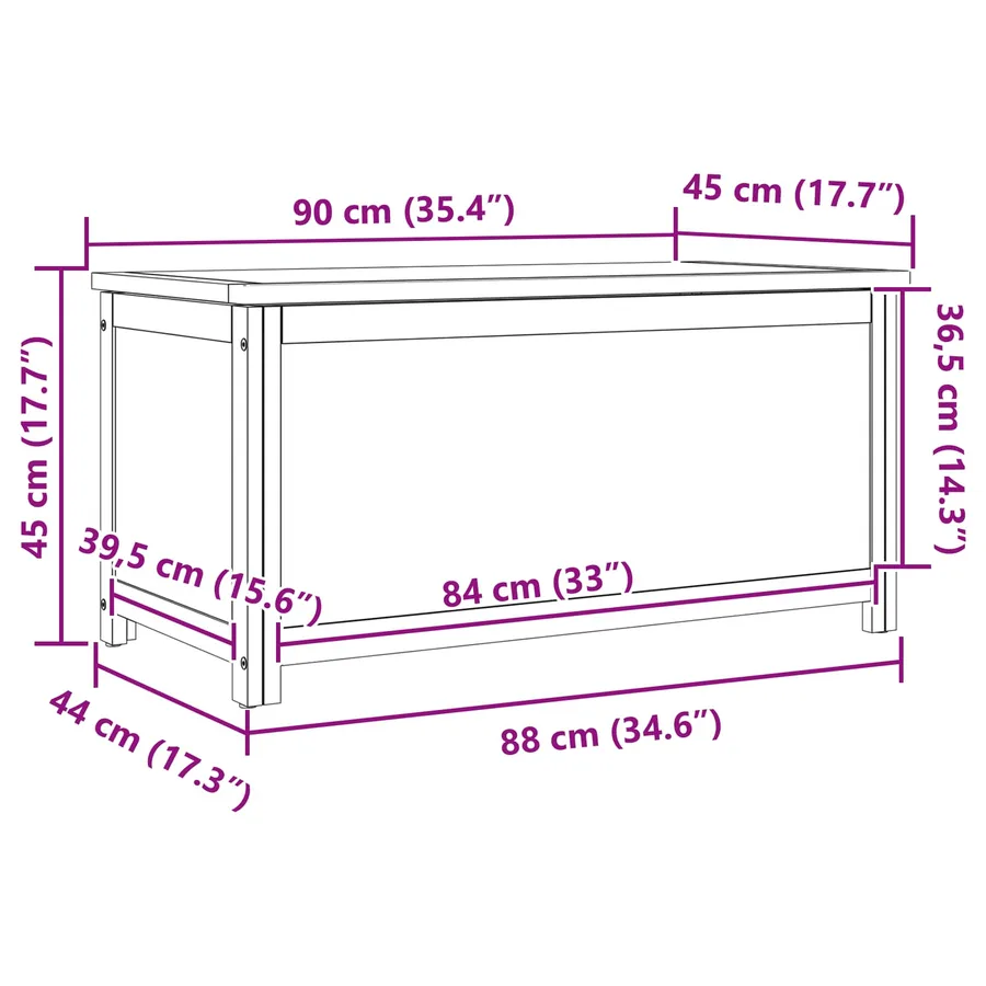 Boîte de rangement 90 x 45 x 45 cm Bois de chêne massif - 11