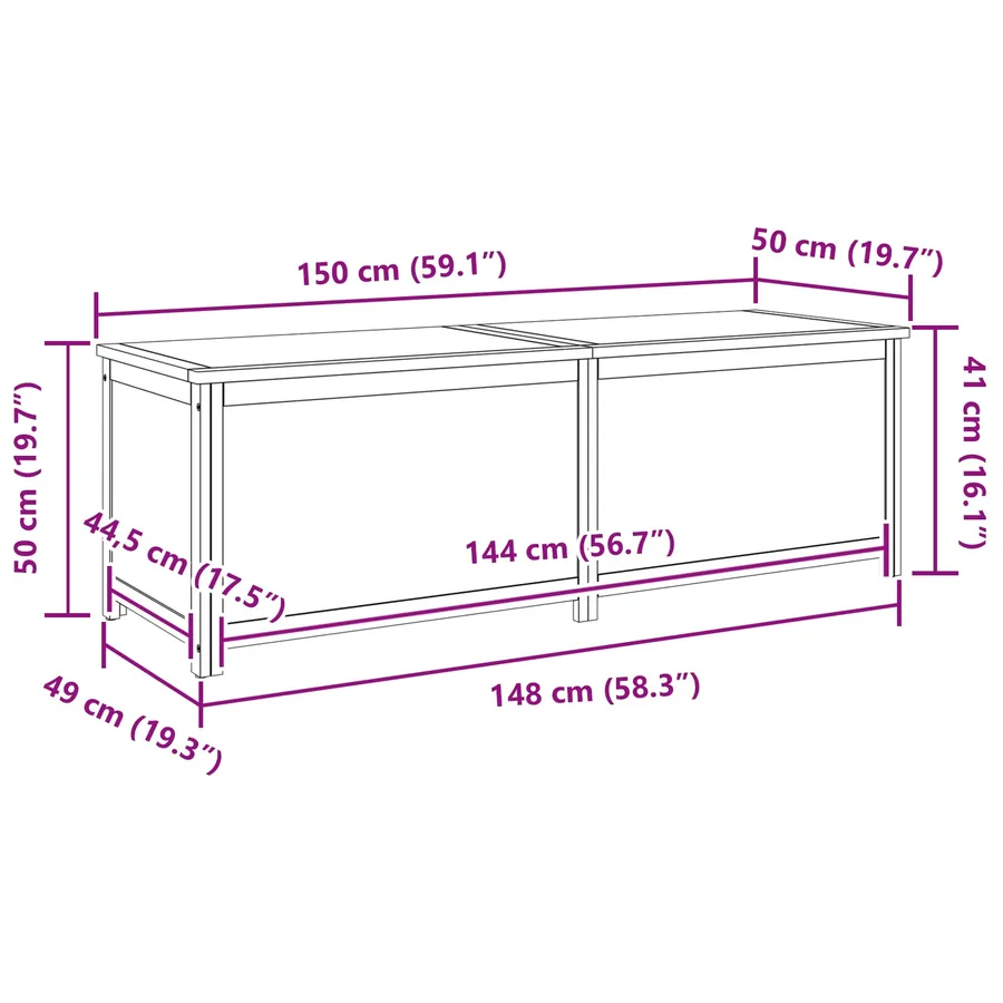 Boîte de rangement 150 x 45 x 45 cm Bois de chêne massif - 11