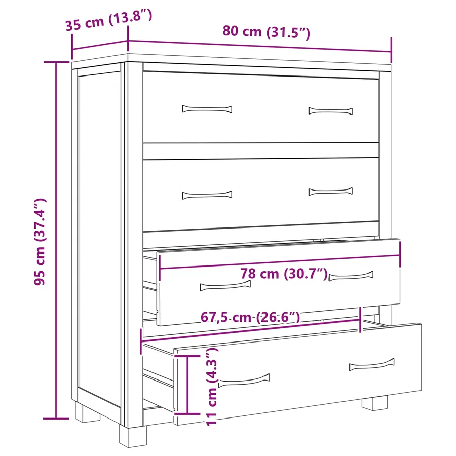 Armoire avec tiroir Marron 80 x 35 x 95 cm Bois de chêne massif - 9