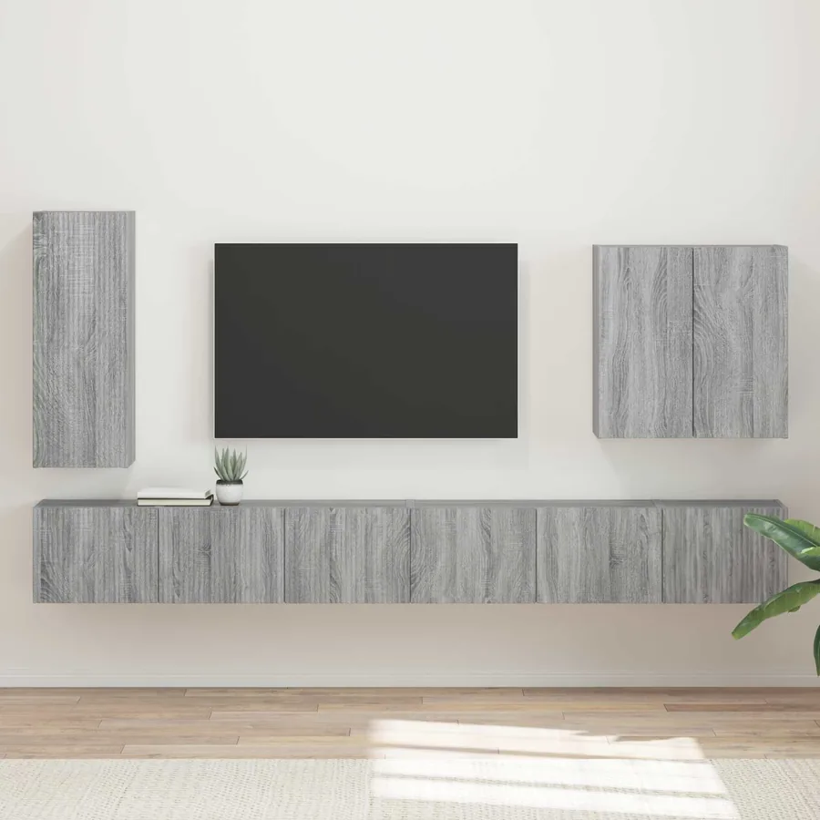 Ensemble de meuble TV mural Montage mural 6 pcs Gris Sonoma