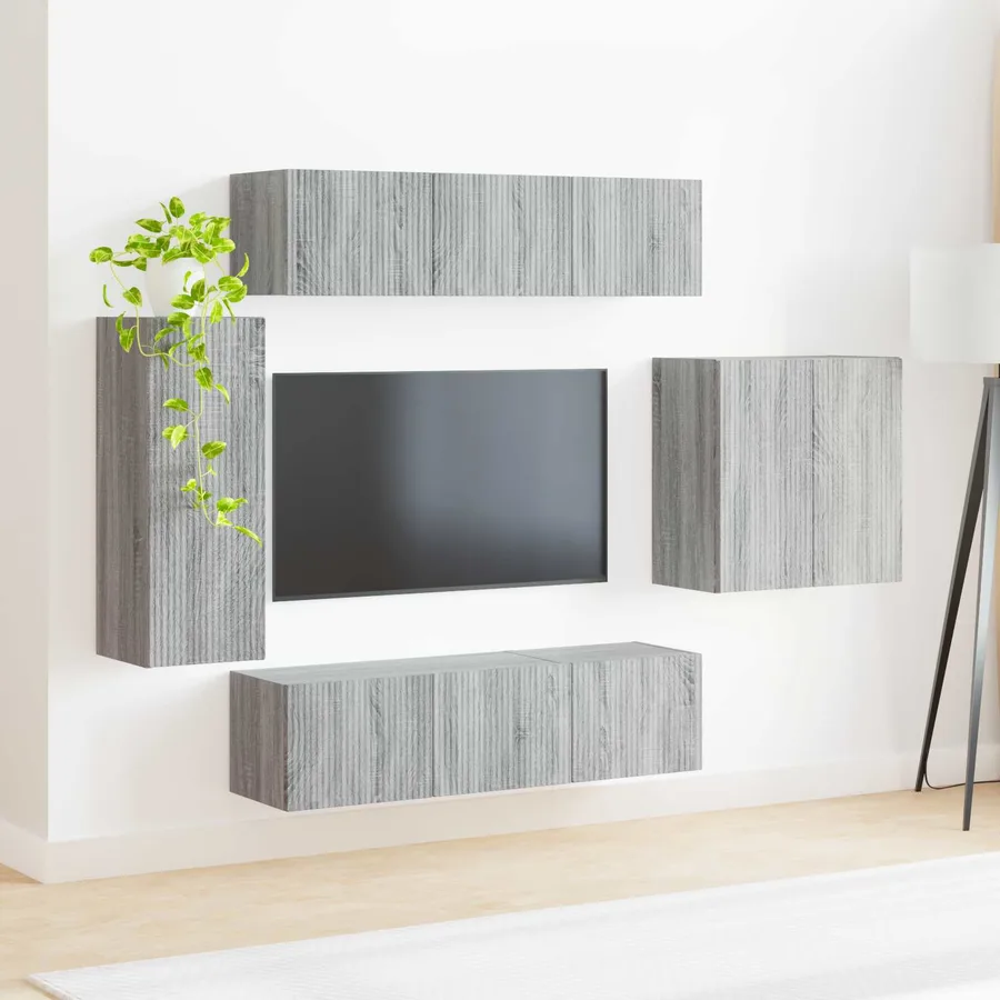 Ensemble de meuble TV mural Montage mural 6 pcs Gris Sonoma - 4