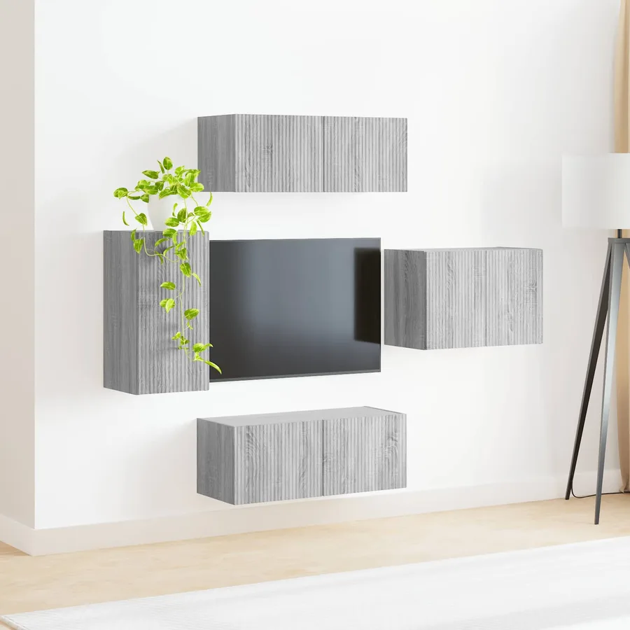 Ensemble de meuble TV mural 4 pcs Gris Sonoma Bois d'ingénierie - 4