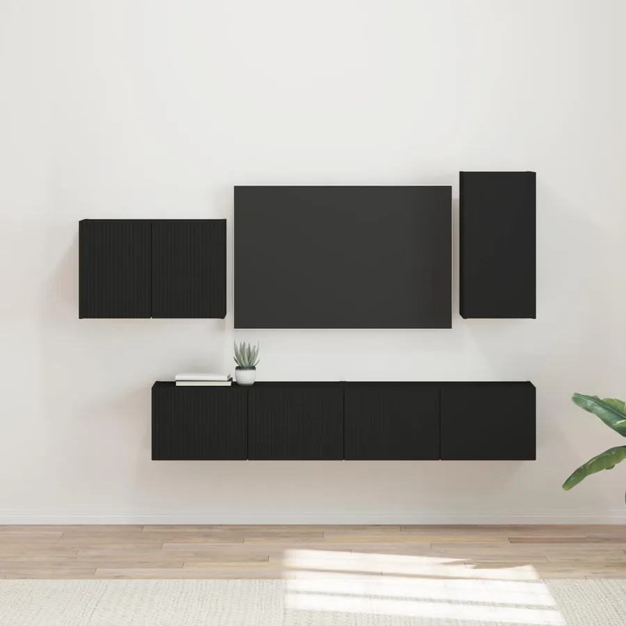 Ensemble de meuble TV mural 4 pcs Noir Bois d'ingénierie