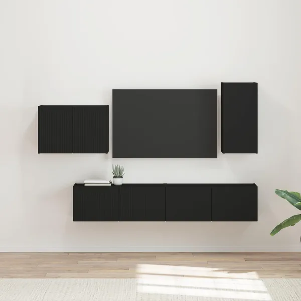 Ensemble de meuble TV mural 4 pcs Noir Bois d'ingénierie