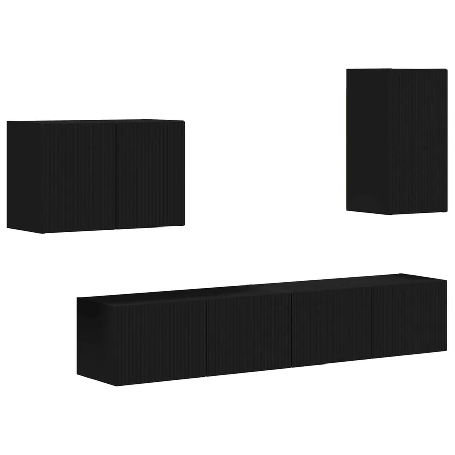 Ensemble de meuble TV mural 4 pcs Noir Bois d'ingénierie - 2