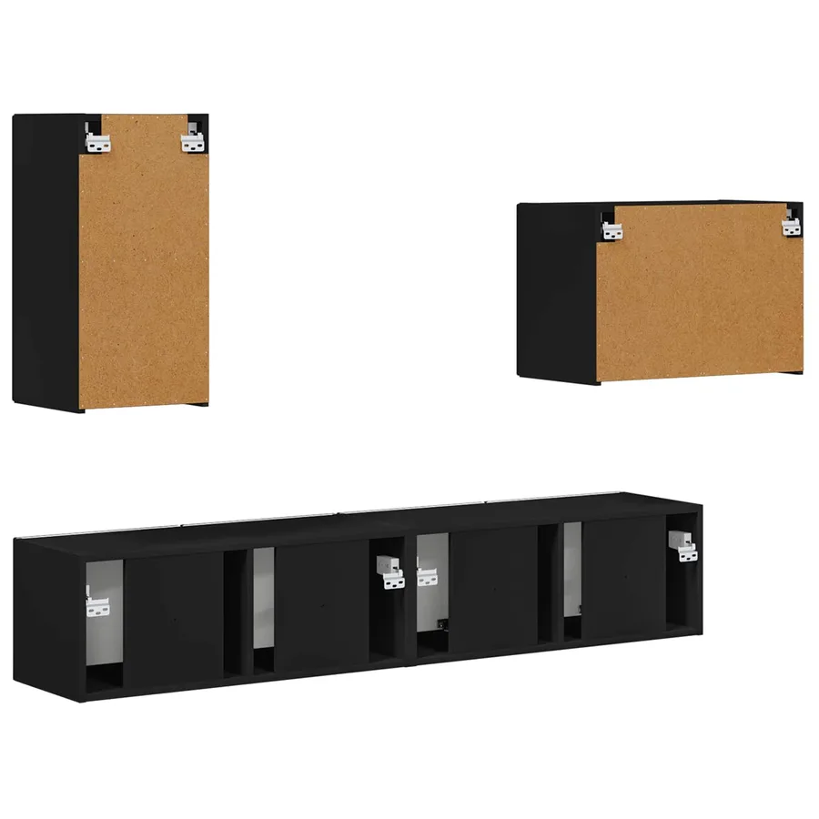 Ensemble de meuble TV mural 4 pcs Noir Bois d'ingénierie - 9