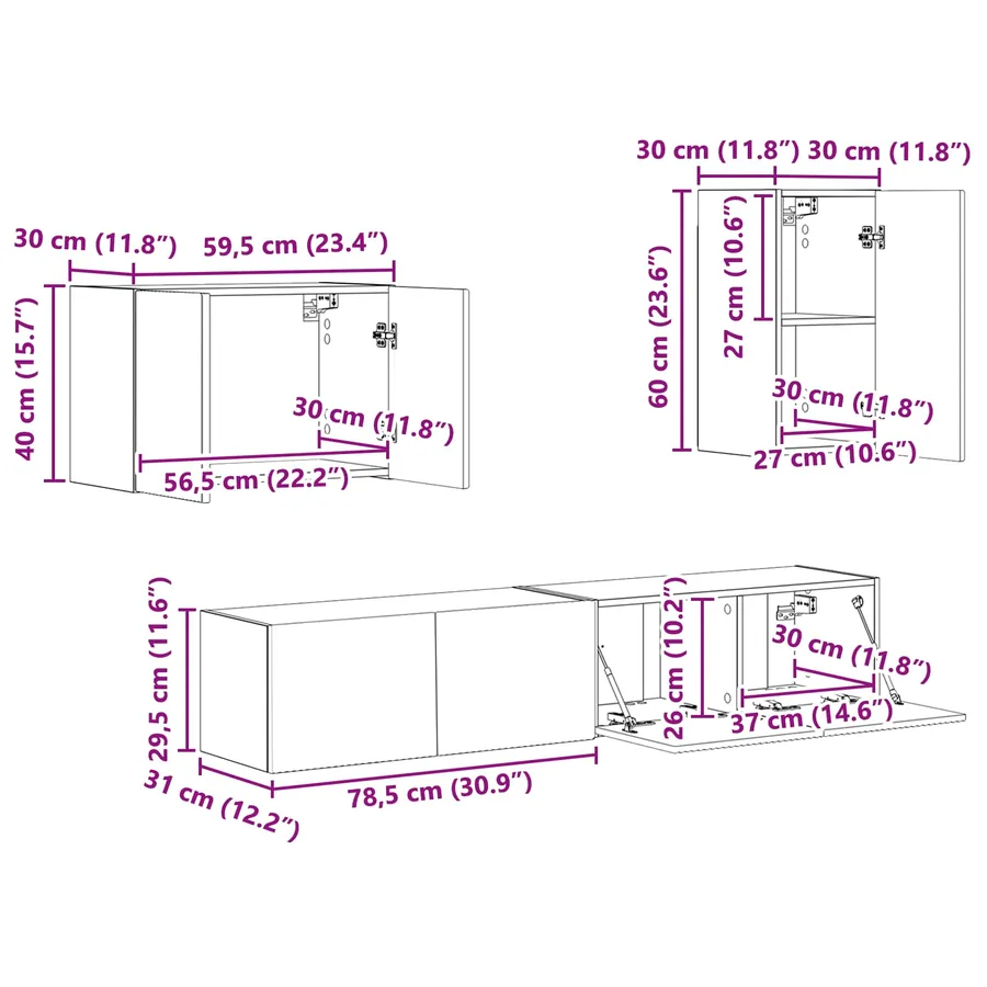 Ensemble de meuble TV mural 4 pcs Chêne artisanal - 15