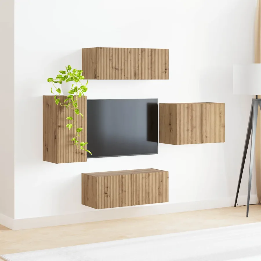 Ensemble de meuble TV mural 4 pcs Chêne artisanal - 4
