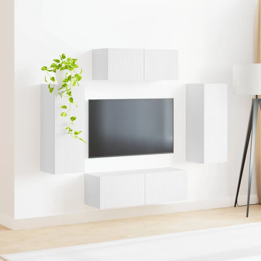 Ensemble meuble TV 4 pcs Blanc Bois d'ingénierie - 4