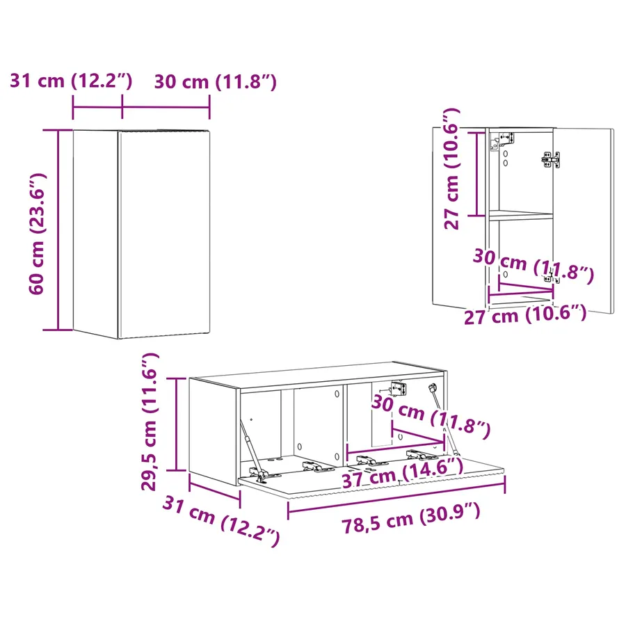 Ensemble meuble TV Montage mural 2 pcs Blanc Bois d'ingénierie - 13