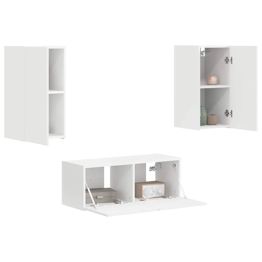 Ensemble meuble TV Montage mural 2 pcs Blanc Bois d'ingénierie - 3