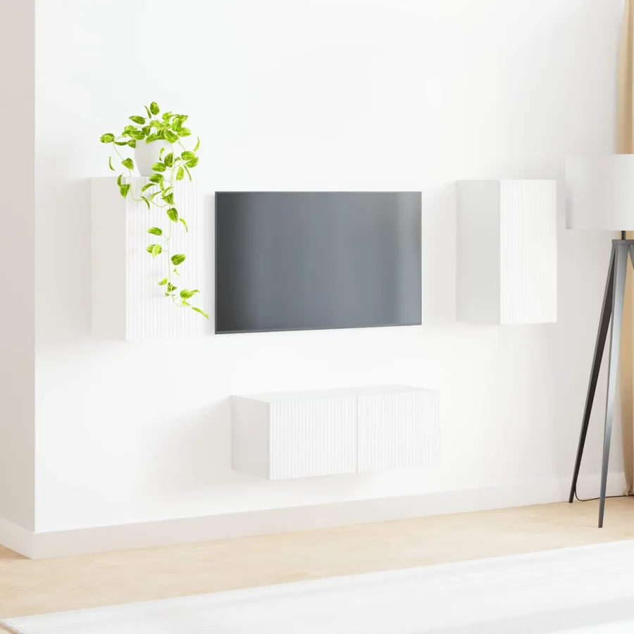 Ensemble meuble TV Montage mural 2 pcs Blanc Bois d'ingénierie - 4