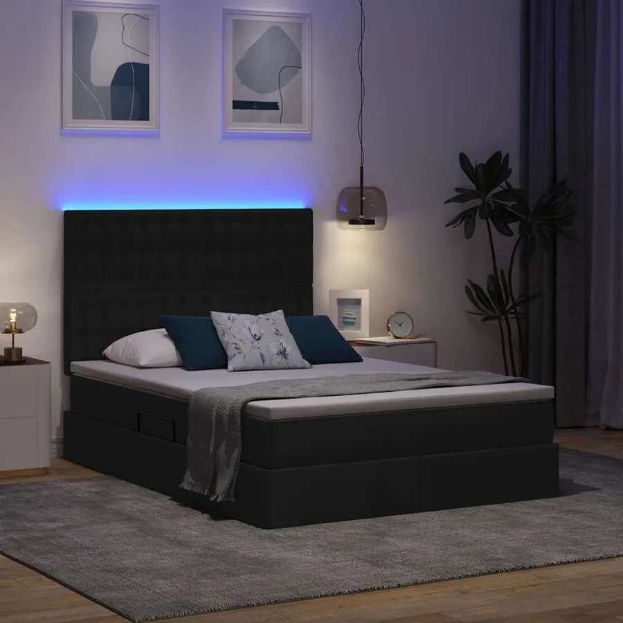 Lit de rangement LED avec matelas Noir 140 x 190 cm Tissu - 5