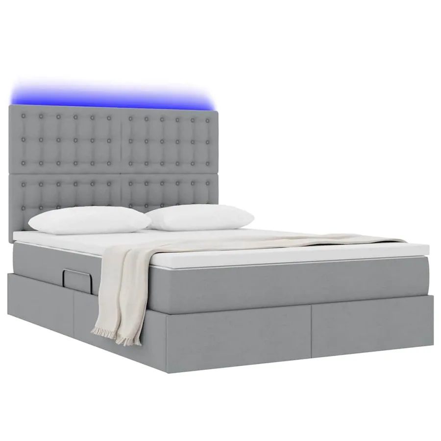 Lit de rangement LED avec matelas Gris clair 140 x 190 cm Tissu - 3