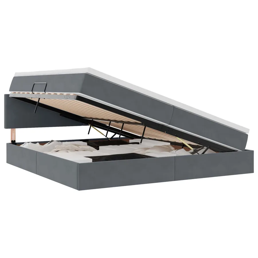 Lit de rangement LED avec matelas Gris foncé 200 x 200 cm - 2