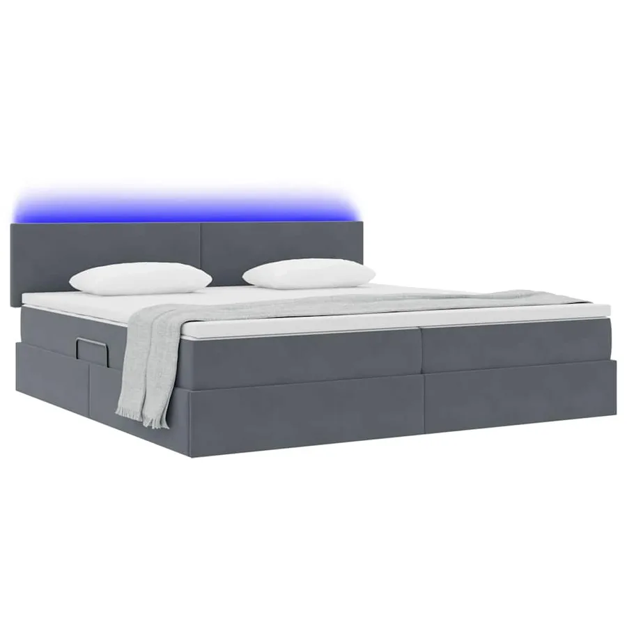 Lit de rangement LED avec matelas Gris foncé 200 x 200 cm - 3