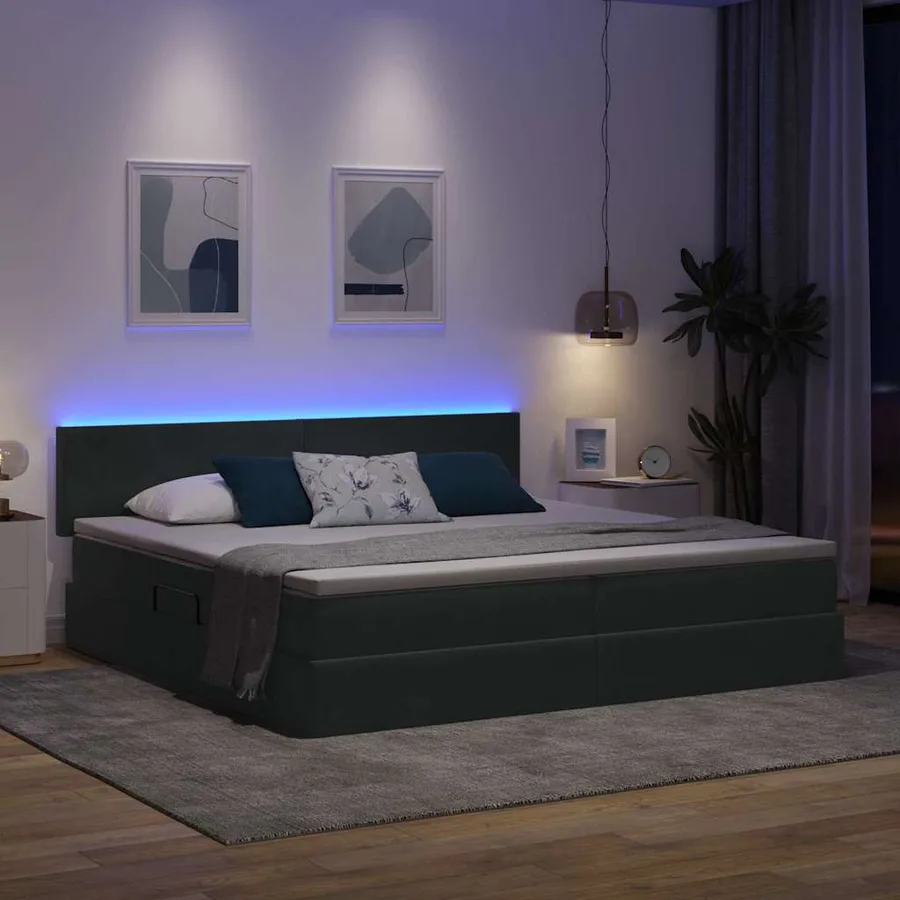 Lit de rangement LED avec matelas Gris foncé 200 x 200 cm - 4