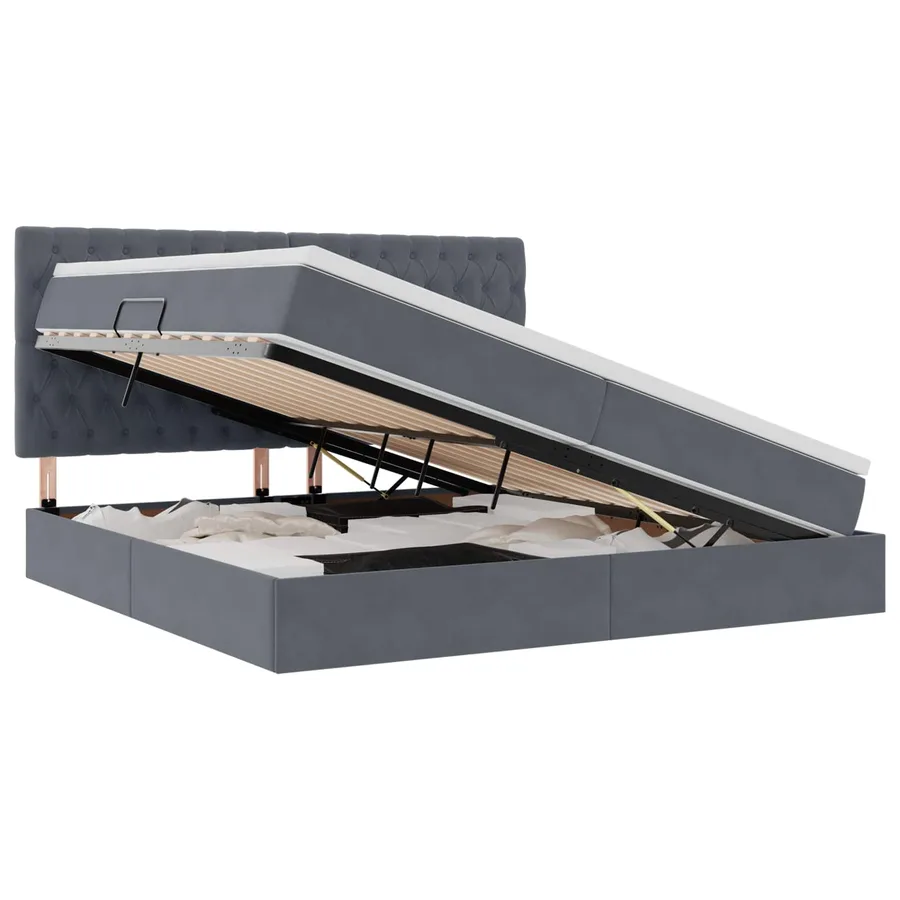 Lit de rangement LED avec matelas Gris foncé 200 x 200 cm - 2