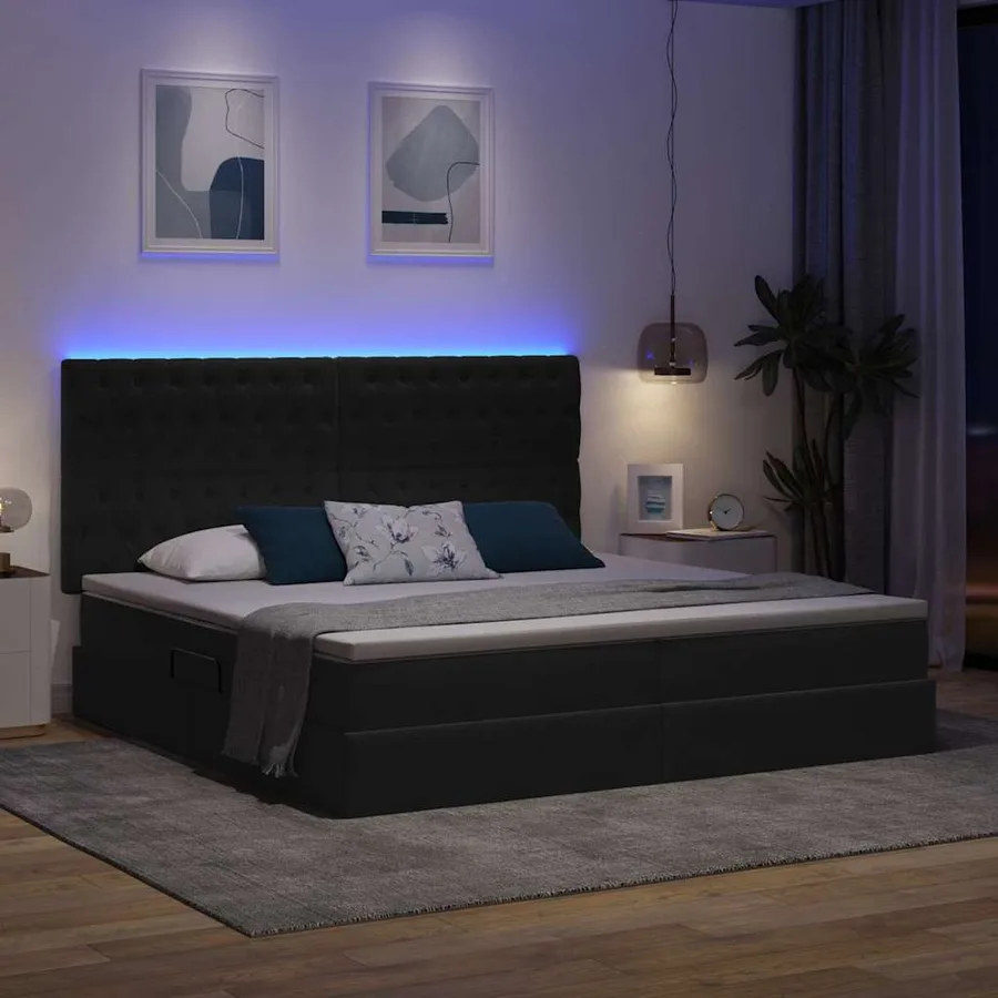 Lit de rangement LED avec matelas Gris foncé 200 x 200 cm - 5