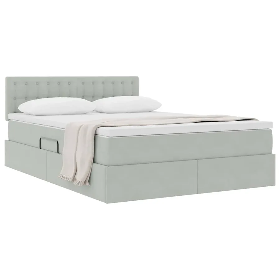Lit de Rangement avec matelas Gris clair 140 x 190 cm Velours - 3