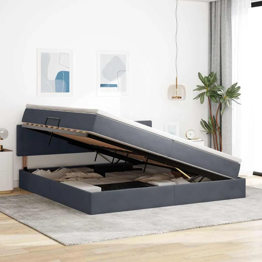 Lit de rangement LED avec matelas Gris foncé 200 x 200 cm - 4