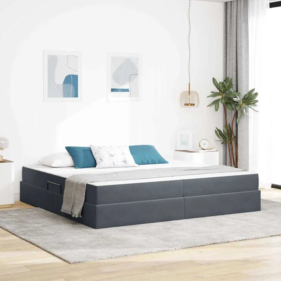 Lit avec rangement et matelas Gris foncé 200 x 200 cm Velours
