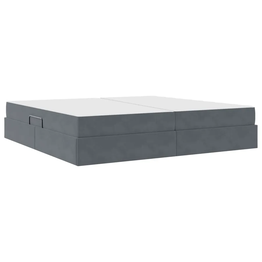 Lit avec rangement et matelas Gris foncé 200 x 200 cm Velours - 8