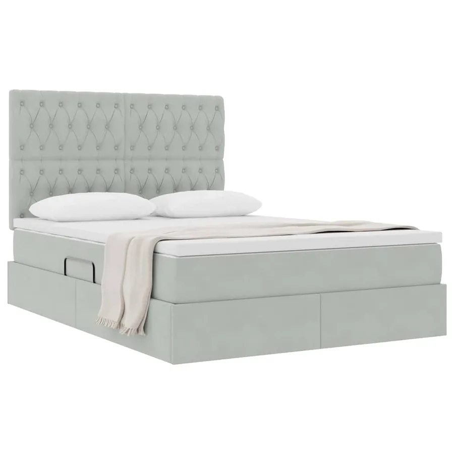 Lit avec rangement et matelas Gris clair 140 x 190 cm Velours - 3